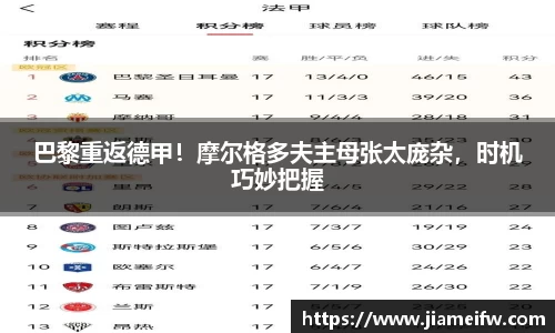 巴黎重返德甲！摩尔格多夫主母张太庞杂，时机巧妙把握